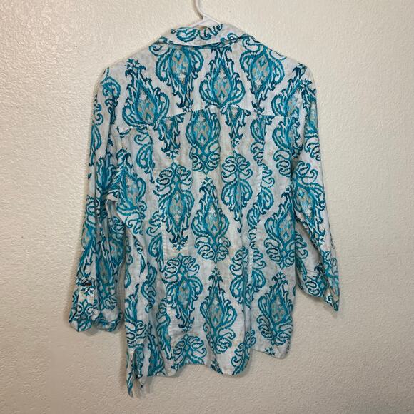 JM Collection 100% Linen Bundle Of Two Button Up Blouses Size 12 Pink Blue - Picture 5 of 9